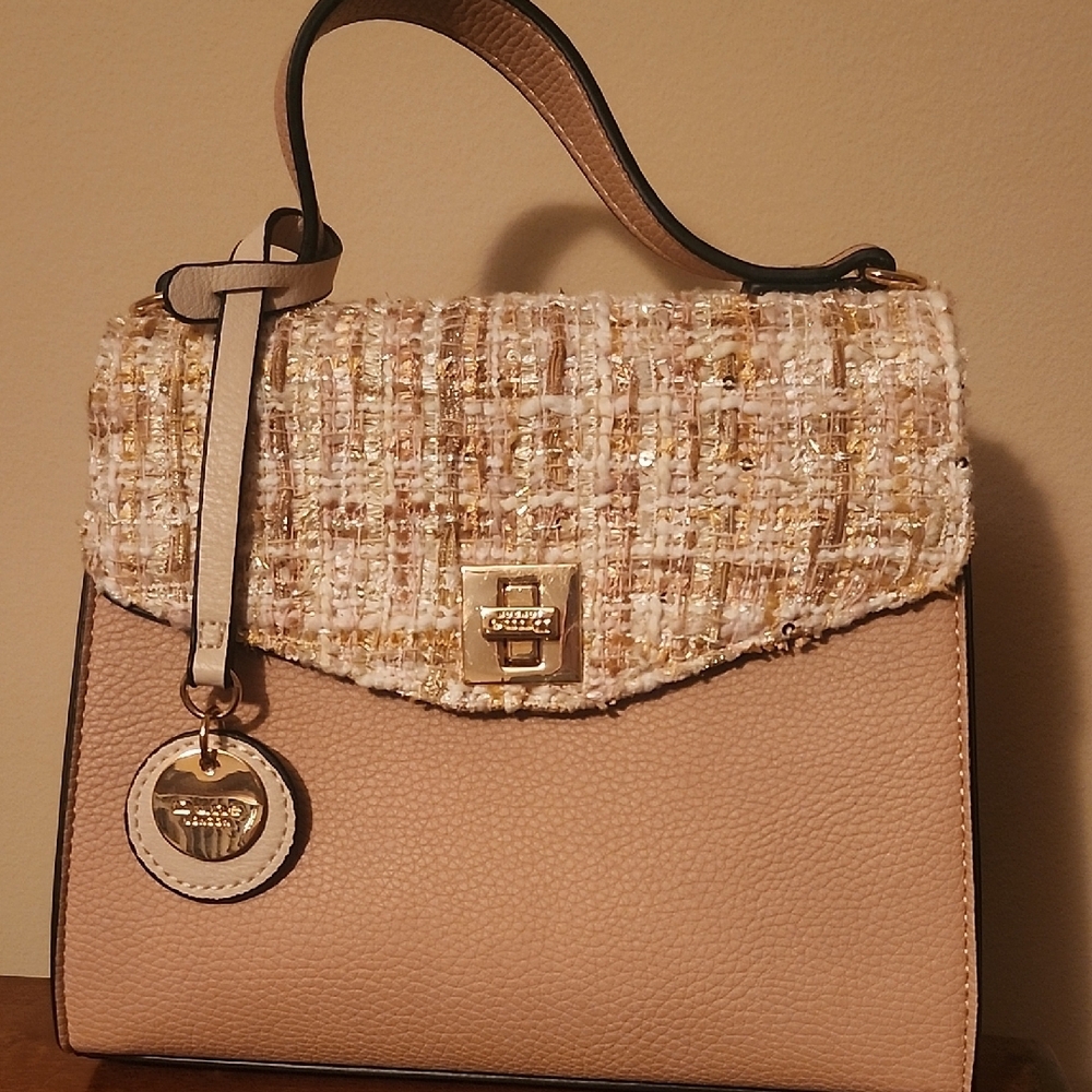 Tan And Cream Satchel With Textured Flap - image 1